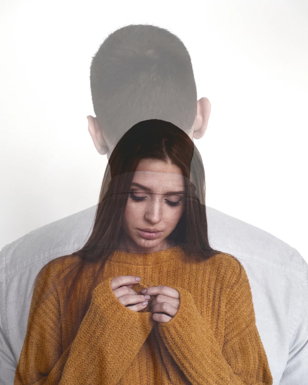Illustration of a woman in front of a man facing away